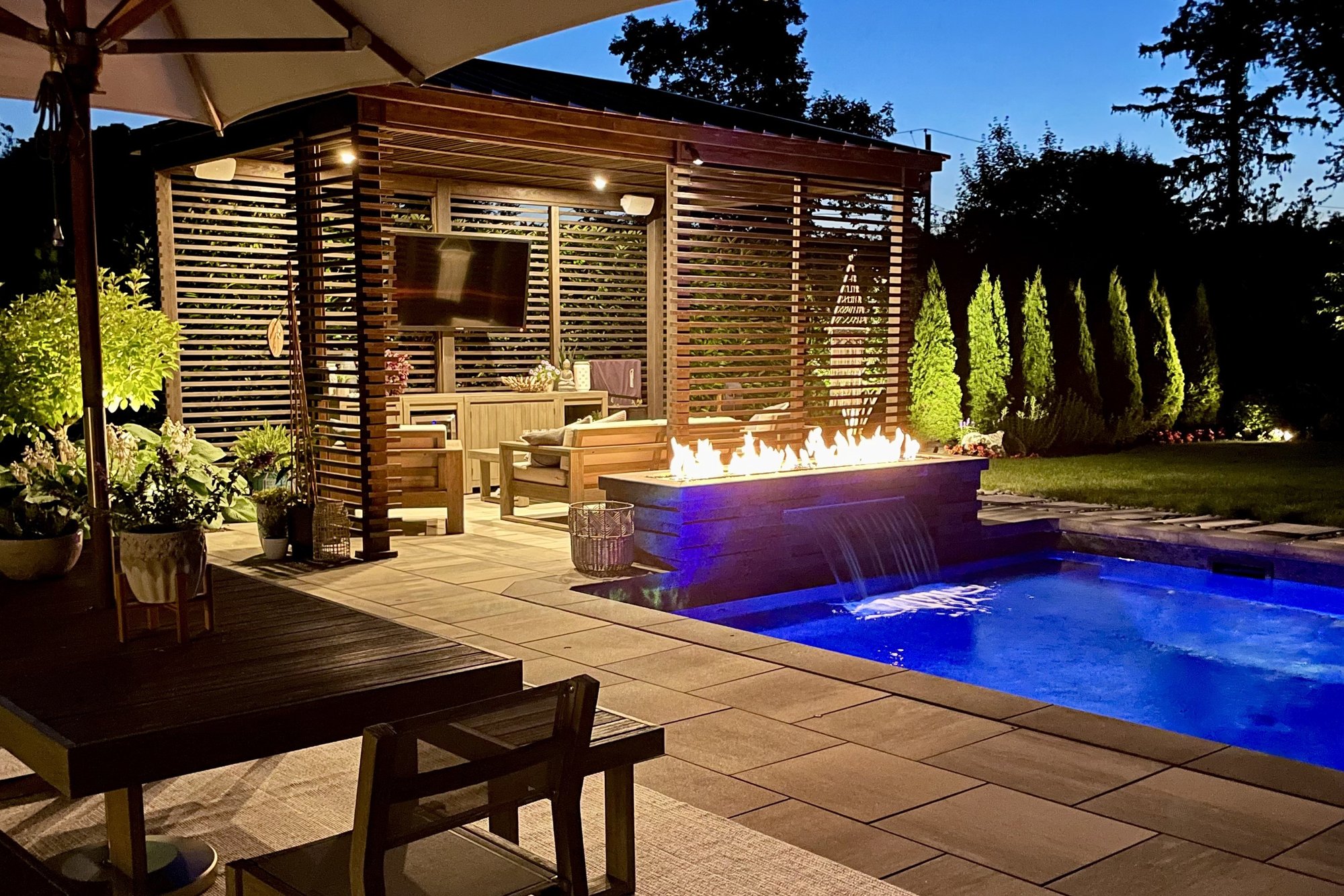 Pool Pergola Deck Night Lighting